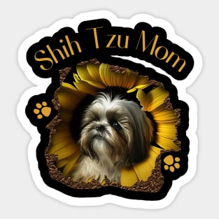 Womens Shih Tzu Mom Sunflower Paw Cute Dog Lover Owner Women Gift Sticker